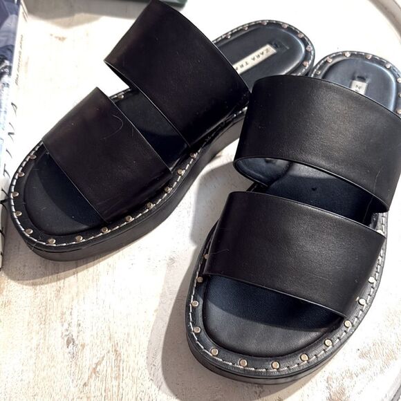 Zara RARE Sandals w Two Straps and Gold Grommets-Black size 37/6.6-7 w Dust Bag - Picture 12 of 15